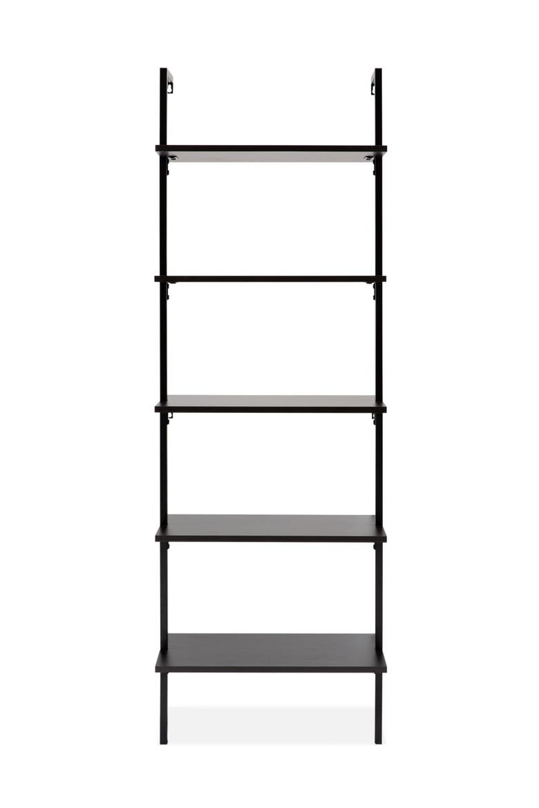 Madera Classic Industrial Shelf Wood Wall-Mounted Open Ladder Bookcase with Metal Frame, Alternate, color, Black/Black