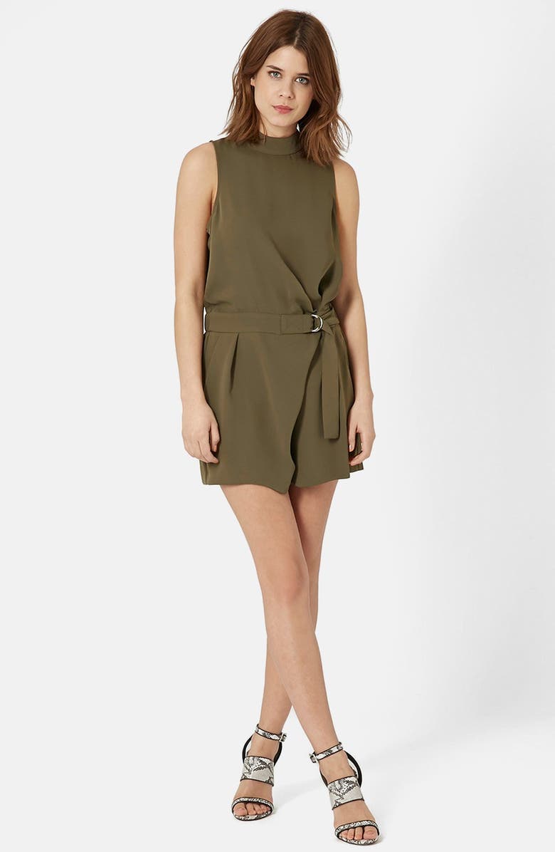 Topshop D-Ring High Neck Romper, Alternate, color, 