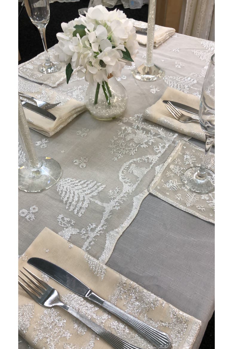 Scottish Leno Gauze Cocktail Napkins, Alternate, color, Silver Lurex