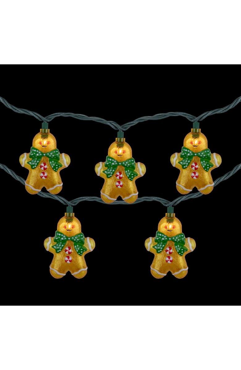 Northlight Gingerbread Man with Bowties Christmas Light Set - Clear - 7.5' Green Wire - 10ct, Alternate, color, Orange