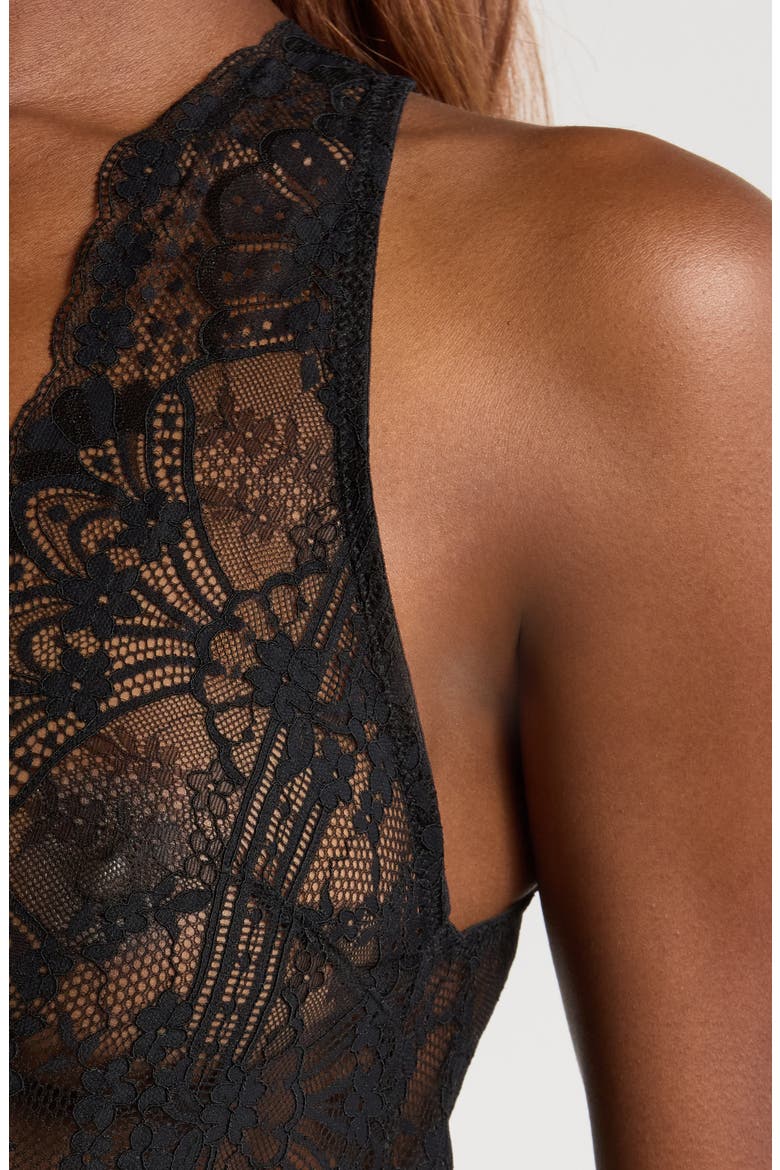 La Chamade Cutout Lace Teddy, Alternate, color, BLACK