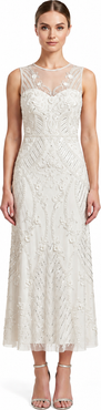 LARA New York Lara Beaded A-Line Midi Dress with Illusion Neckline