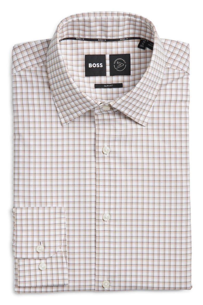 Hank Slim Fit Shadow Check Stretch Dress Shirt, Alternate, color, MEDIUM BEIGE