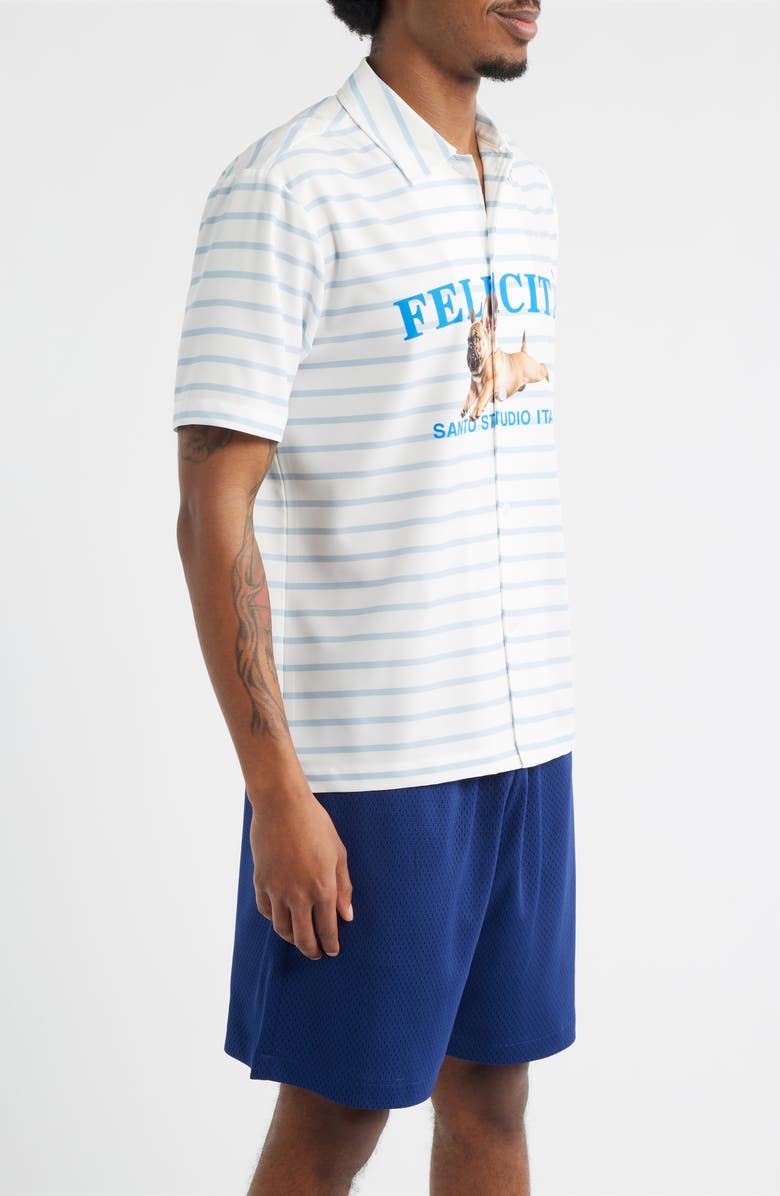 SANTO STUDIO Felicità Stripe Cotton Button-Up Shirt, Alternate, color, White