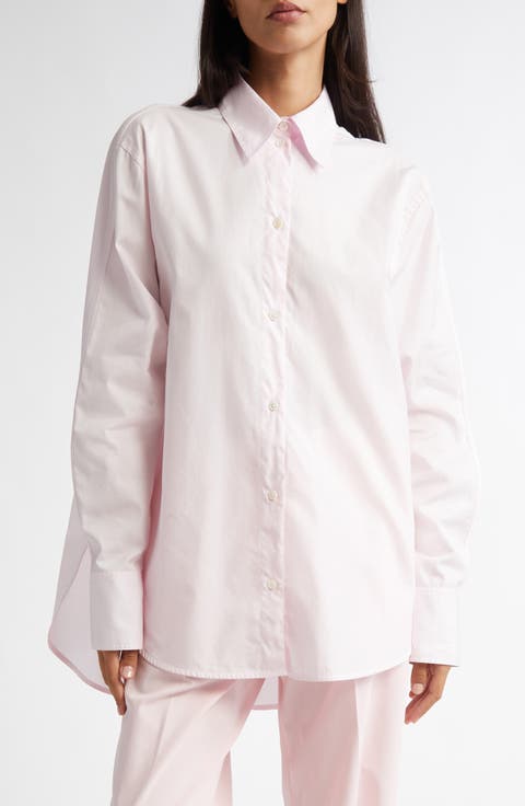 Wide Sleeve Cotton Poplin Button-Up Shirt