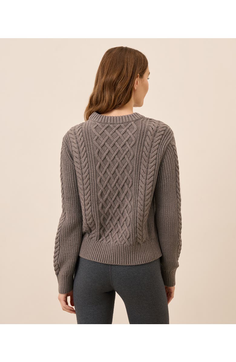 Pact Organic Cotton Cable Knit Crew Sweater, Alternate, color, Deep Taupe Heather