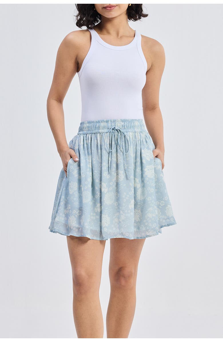 Reistor Drawstring Short Skirt in Blue Florals, Alternate, color, Floral Whispers
