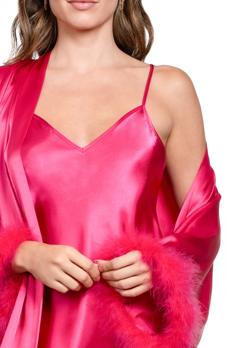 In Bloom by Jonquil Marabou Chemise & Wrap Set, Alternate, color, Disco Pink
