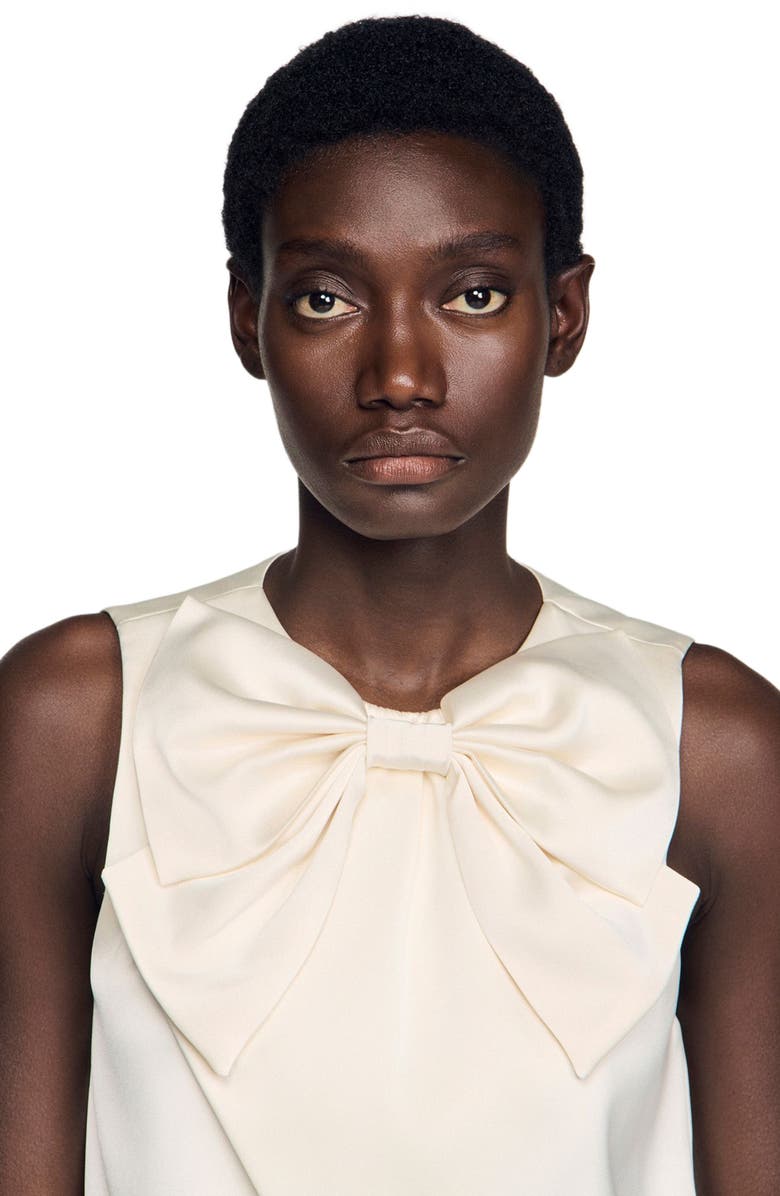 SANDRO Satin bow crop top, Alternate, color, Ecru