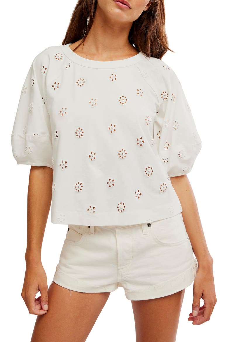 Jessie Eyelet Puff Sleeve Top, Main, color, WHISPER WHITE