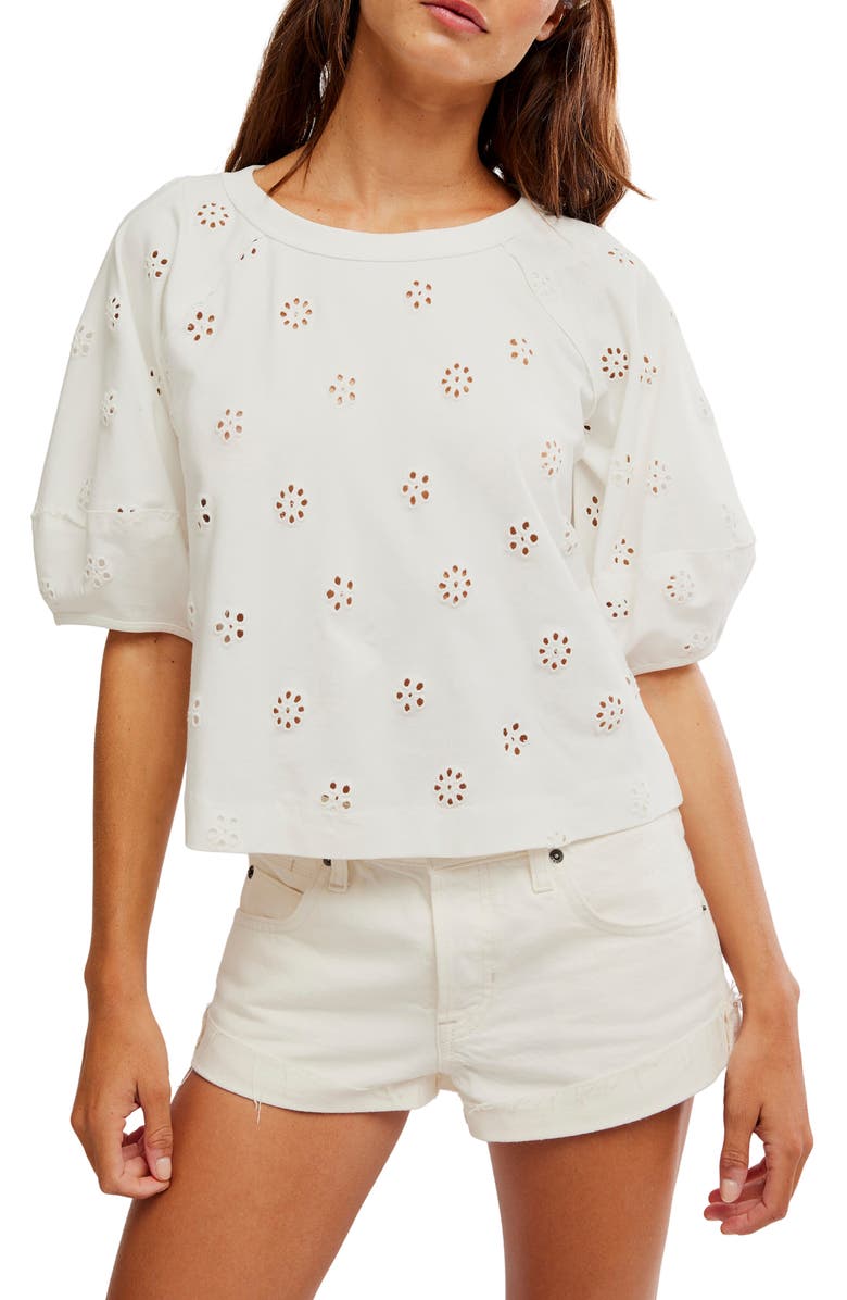 Free People Jessie Eyelet Puff Sleeve Top, Main, color, 