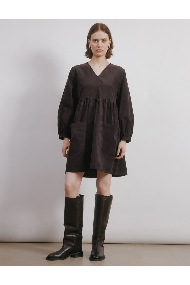 Short Cord Pocket Dress, Main, color, Chocolate