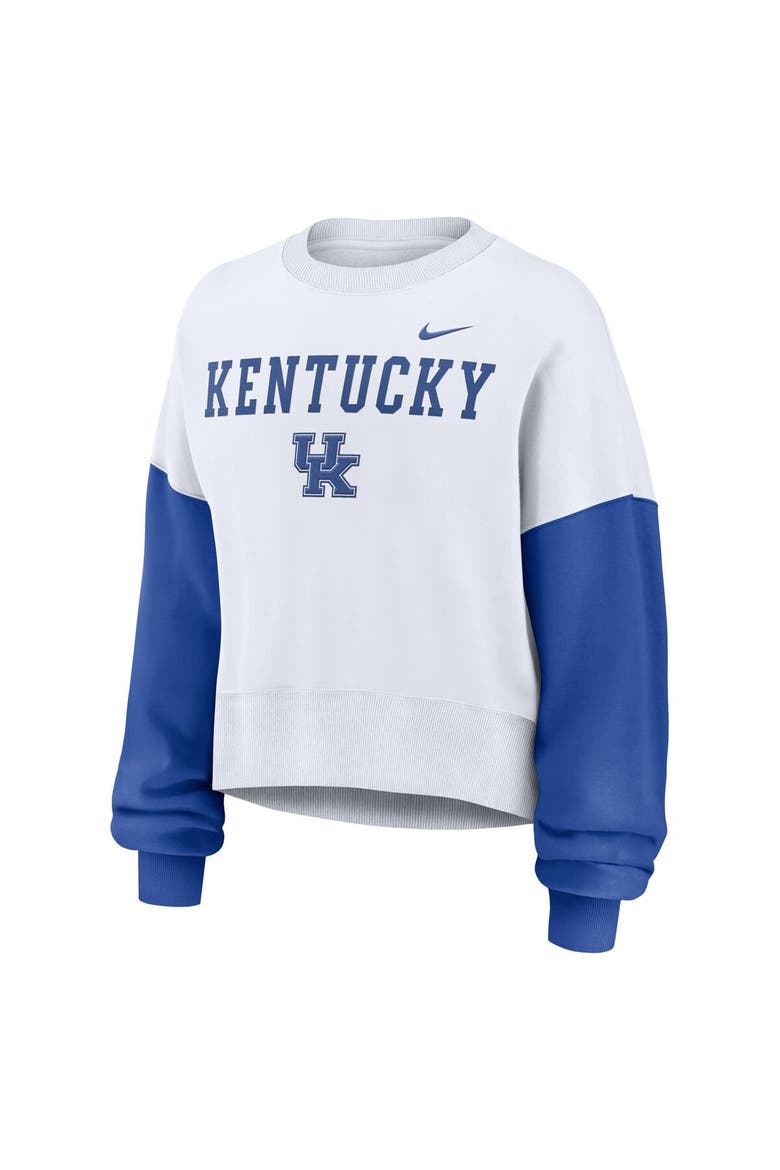 Women's Nike White Kentucky Wildcats Color-Block Oversized Cropped Pullover Sweatshirt, Alternate, color, White