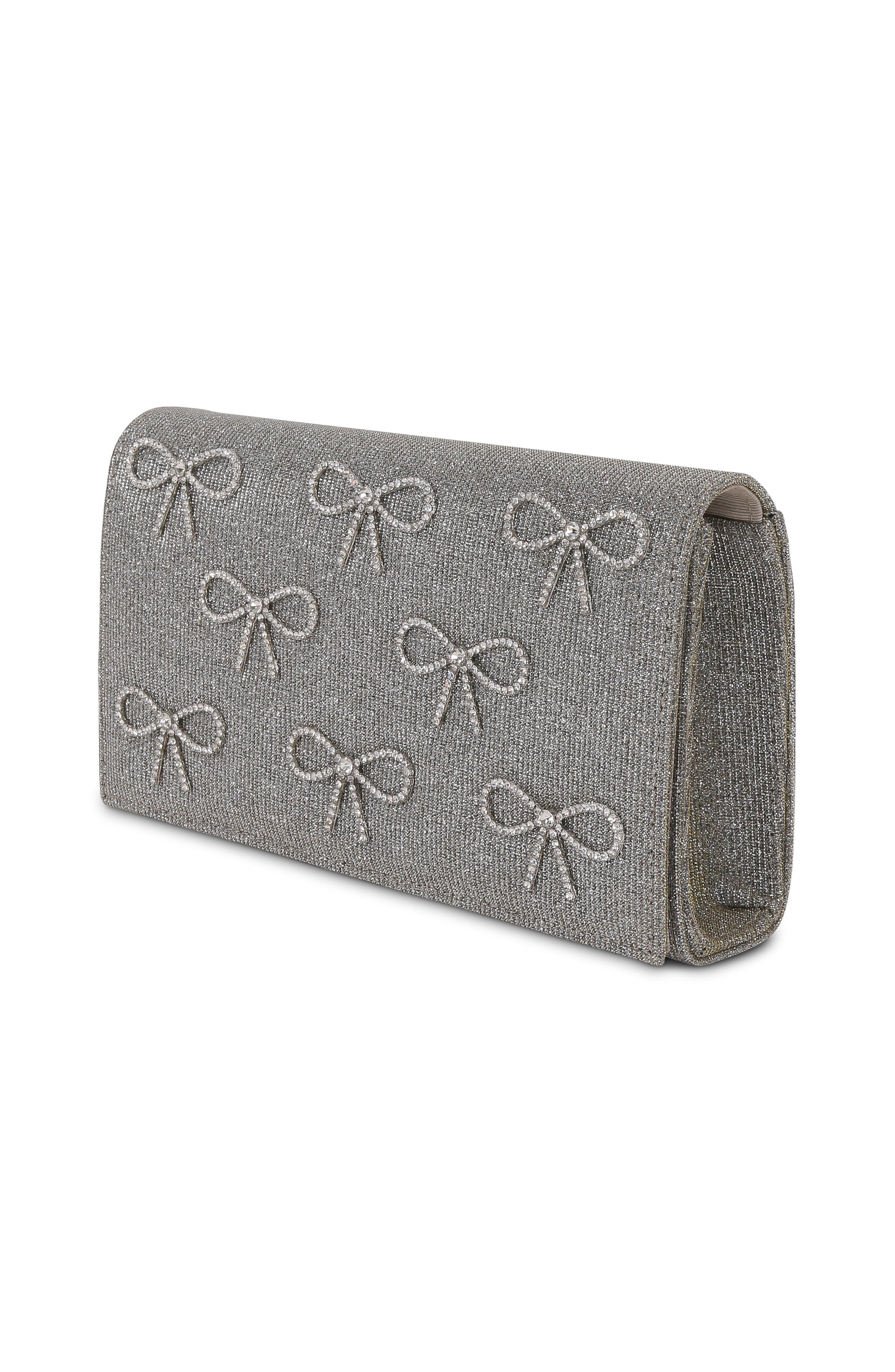 Jewel Badgley Mischka Julia Crystal Bow Flap Clutch, Alternate, color, Silvergold