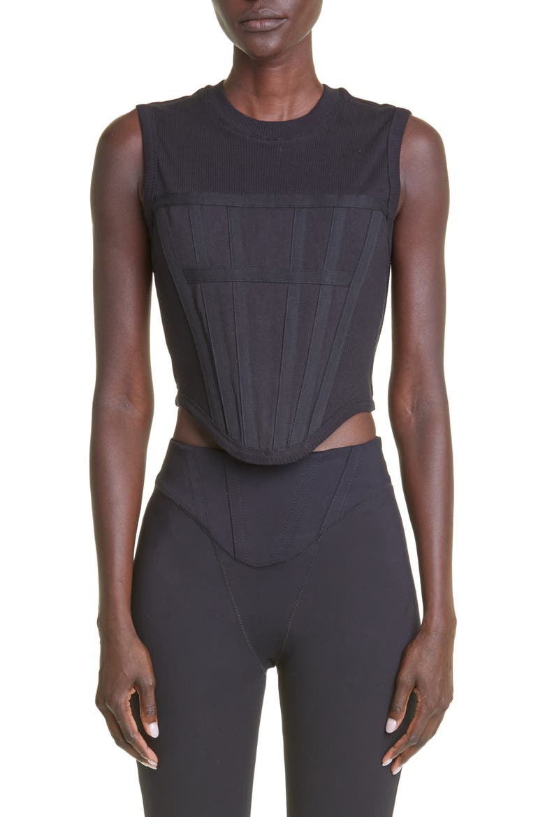 Gender Inclusive Rib Jersey Corset Tank, Main, color, BLACK