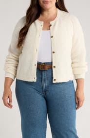 Treasure & Bond Rolled Crewneck Cardigan