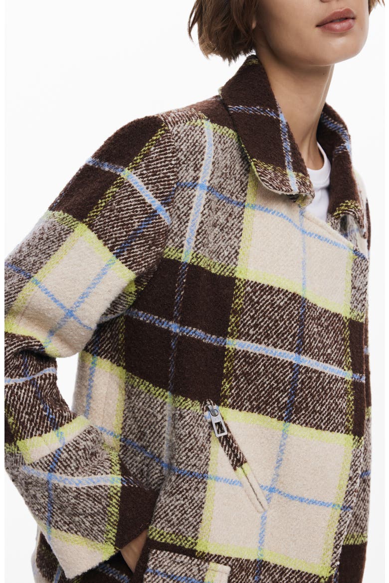 Check Plaid Short Overcoat, Alternate, color, LIGHT BEIGE
