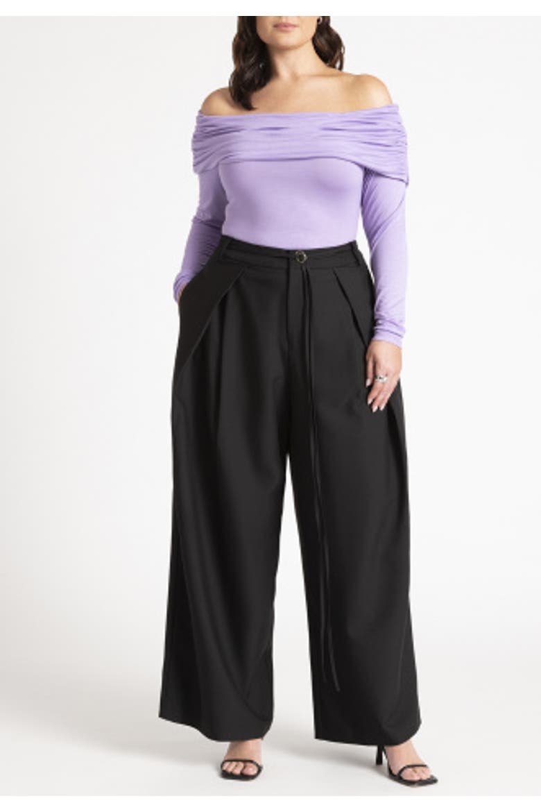 Wide Leg Pleated Trouser With Long Belt, Alternate, color, BLACK ONYX