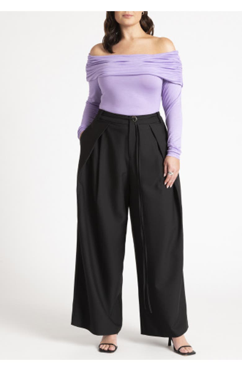 ELOQUII Pleat Detail Trouser With Long Belt, Alternate, color, Black Onyx