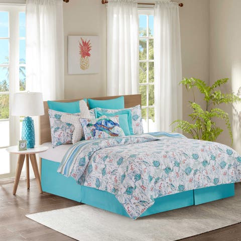 Sea Turtle Cove Cotton Quilt Set  - Reversible and Machine Washable