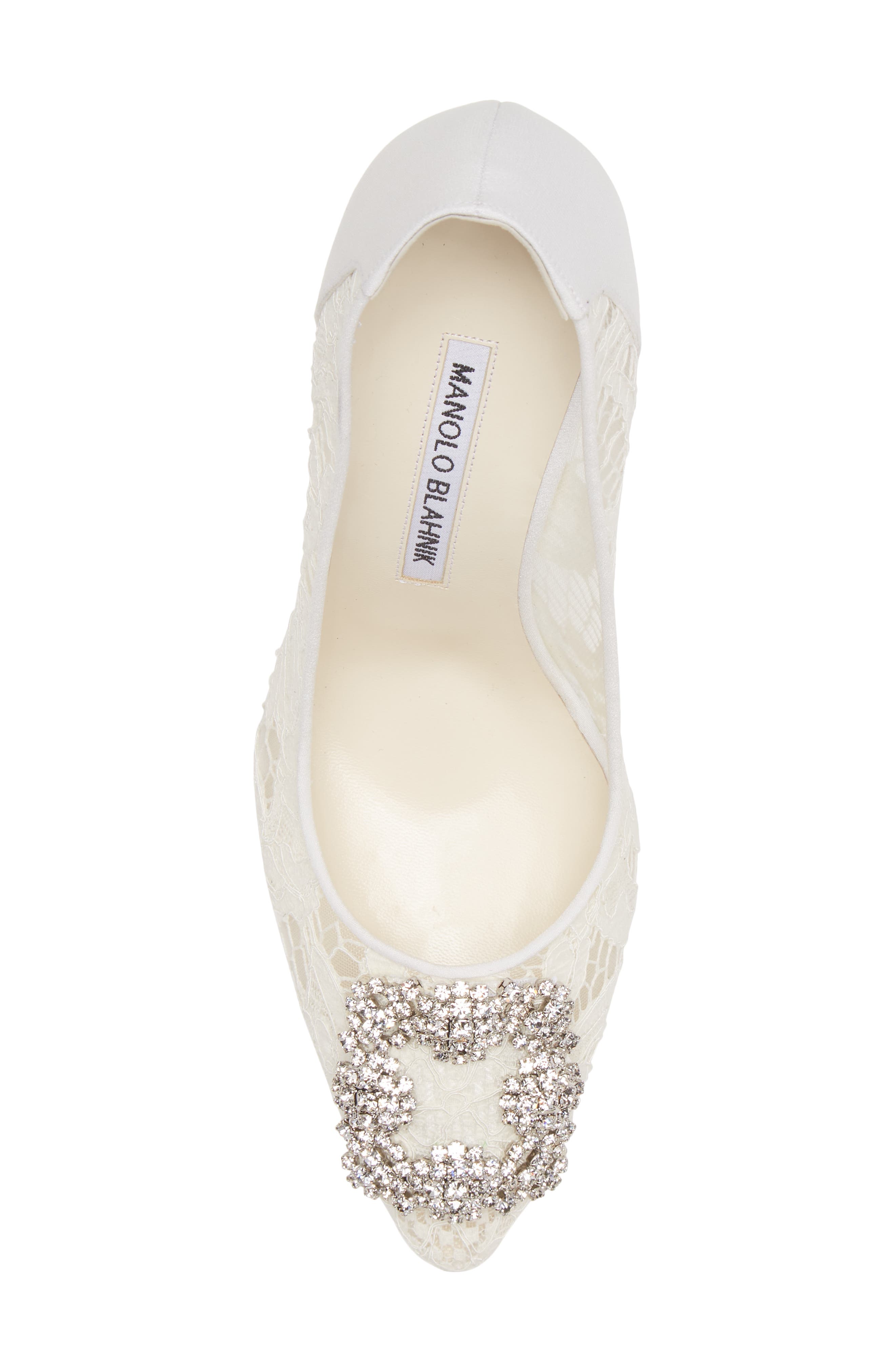 Manolo Blahnik Hangisi Lace Pointed Toe Pump, Alternate, color, 