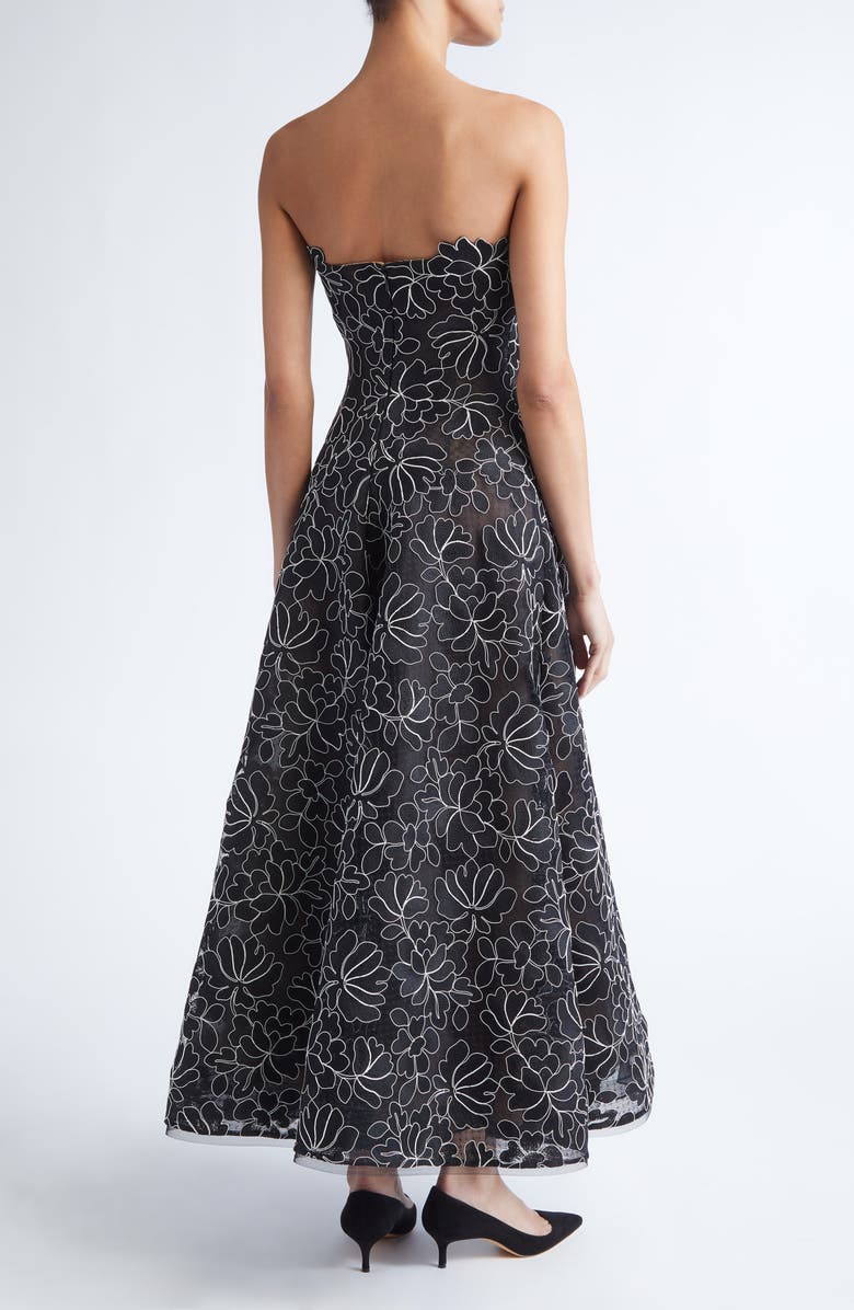 Lela Rose Strapless Floral Lace Gown, Alternate, color, Black/ Ivory
