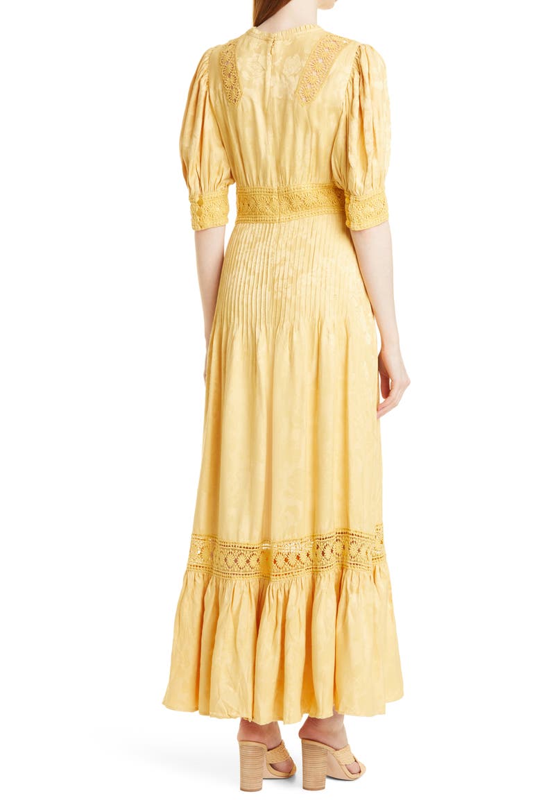 Puff Sleeve Lace Trim Jacquard Maxi Dress, Alternate, color, YELLOW