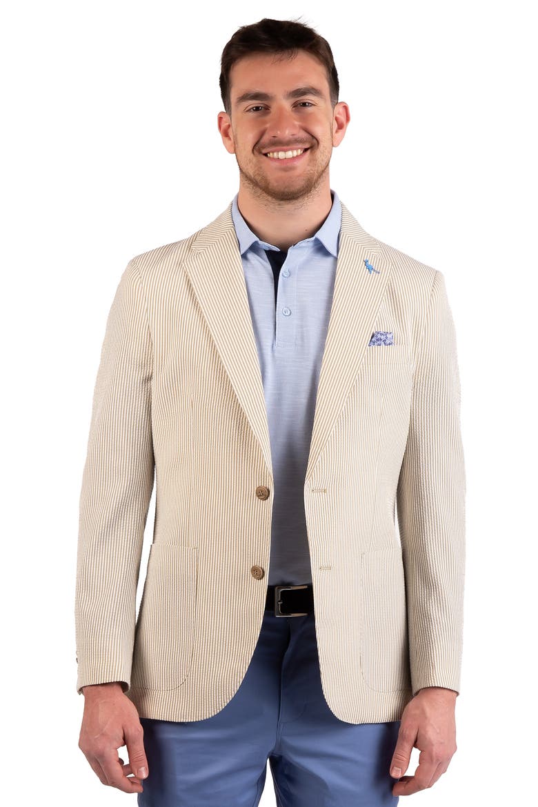 Textured Stripe Seersucker Sport Coat, Alternate, color, KHAKI