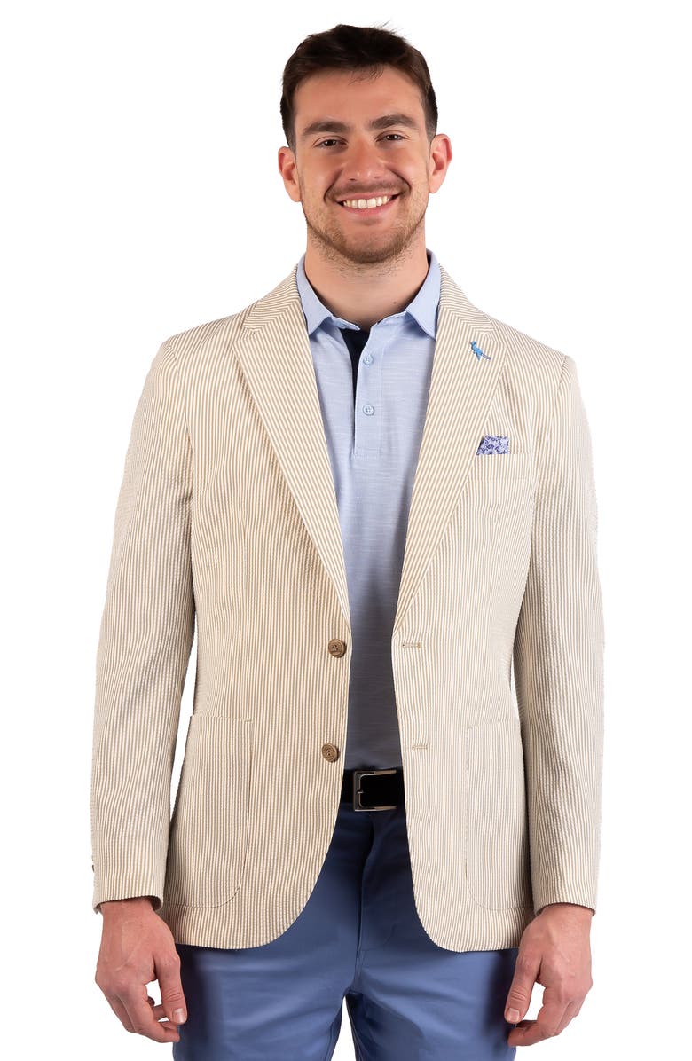 TailorByrd Textured Stripe Seersucker Sport Coat, Alternate, color, Khaki