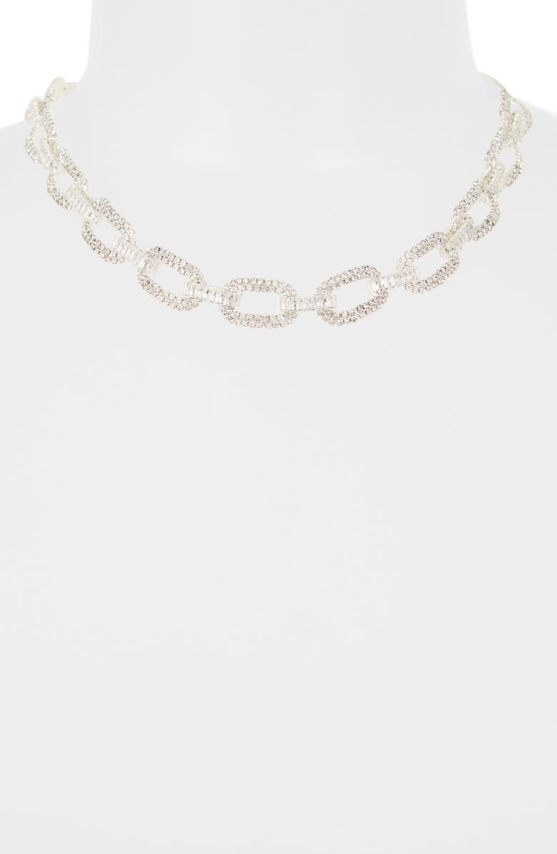 Tasha Pavé Crystal Chain Necklace, Alternate, color, Silver