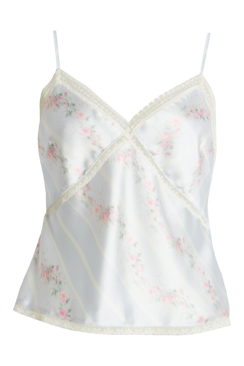 Levall Floral Lace Trim Satin Camisole, Alternate, color, WAVECREST BLUE