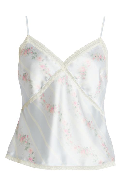 Loveshackfancy Levall Floral Lace Trim Satin Camisole In Wavecrest Blue