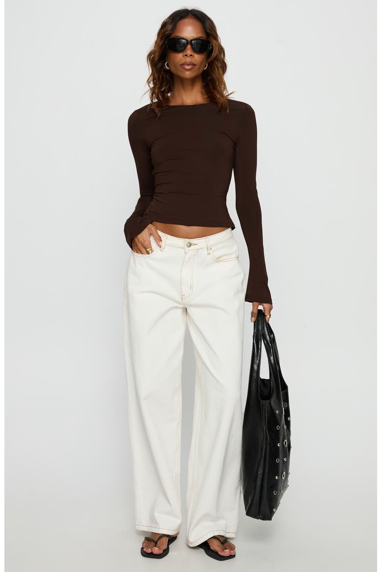 Harpur Long Sleeve Open Back Crop Top, Alternate, color, CHOCOLATE