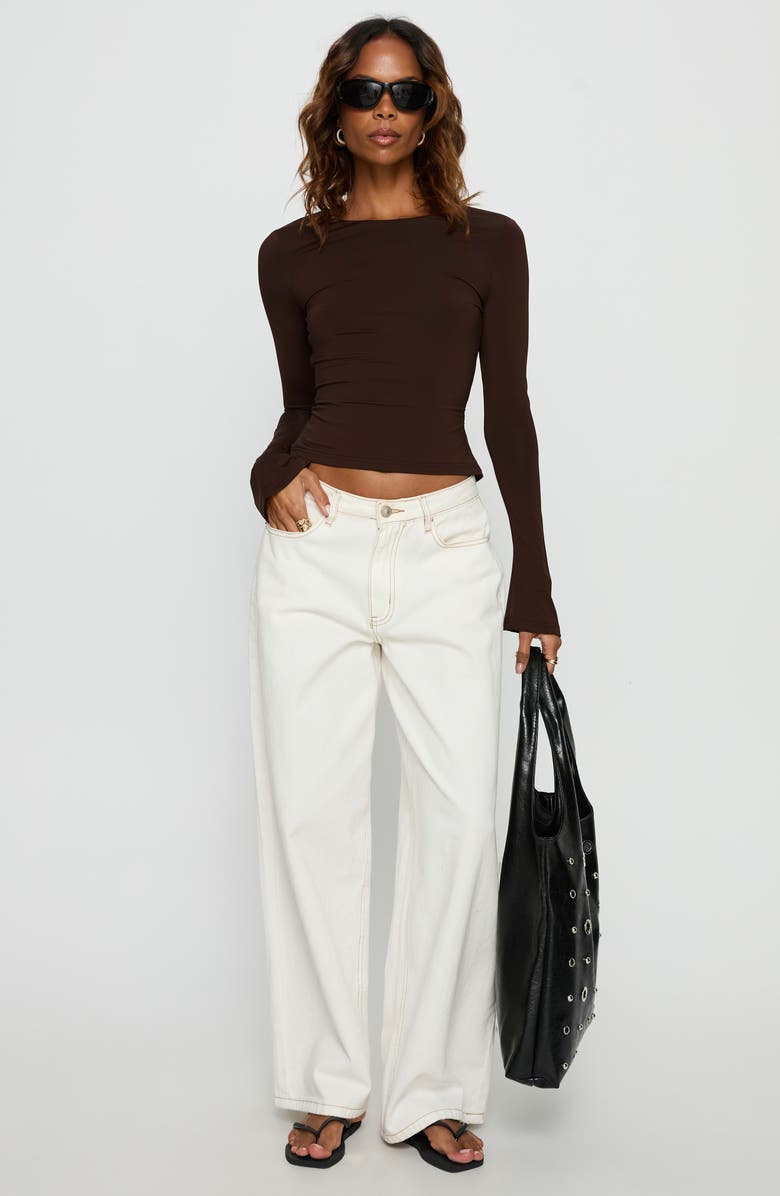 Princess Polly Harpur Long Sleeve Open Back Crop Top, Alternate, color, Chocolate