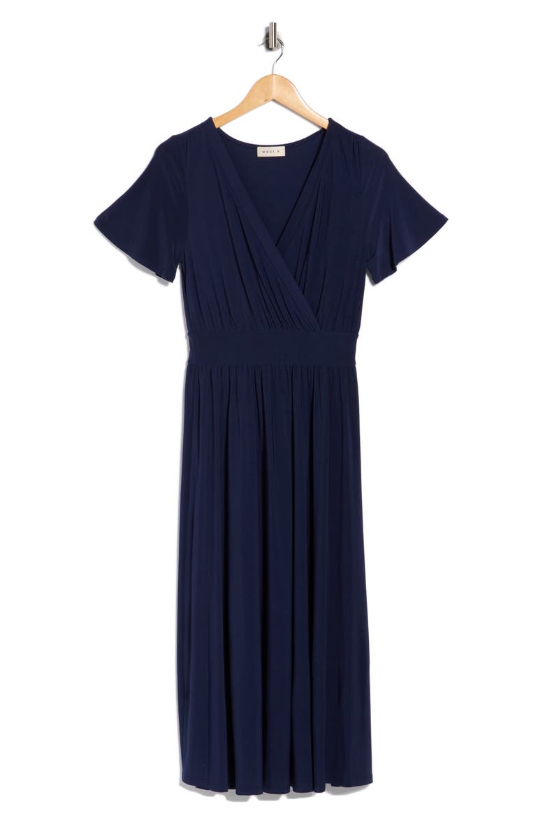 Knit Short Sleeve Midi Dress, Alternate, color, NAVY