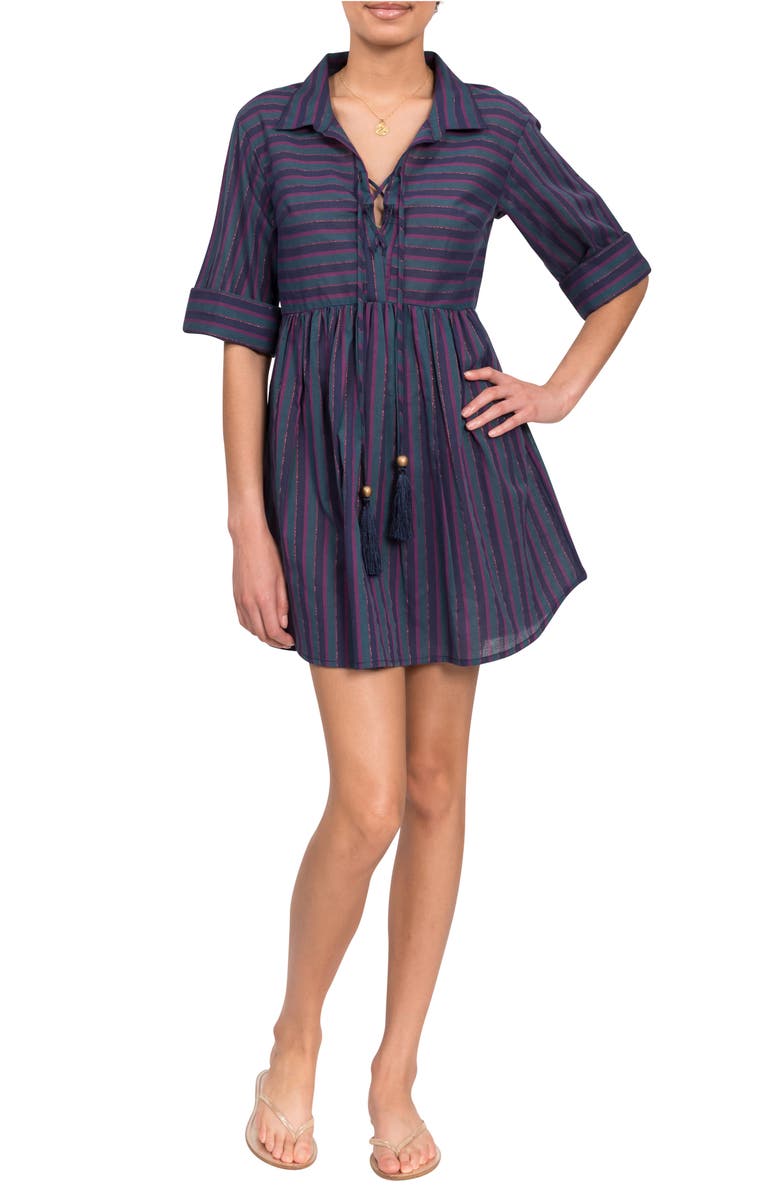 Everyday Ritual Georgina Stripe Cover-Up Minidress, Main, color, Peacock Stripe