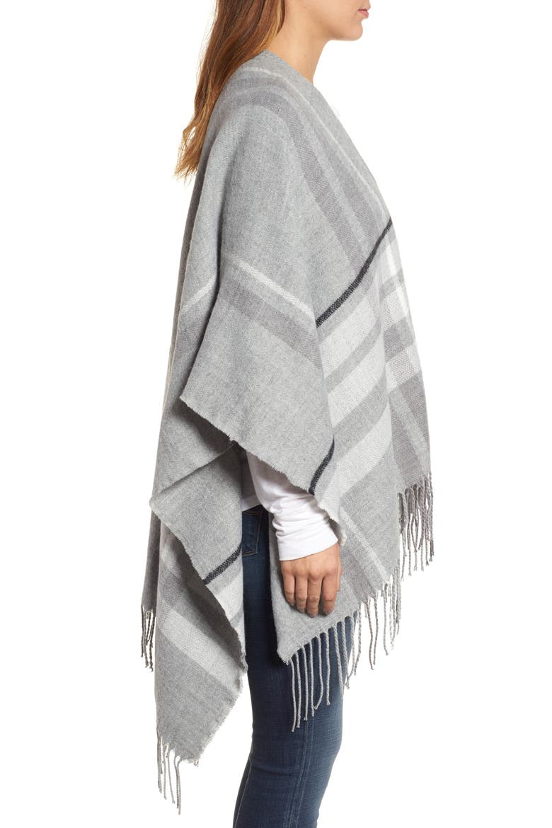 Plaid Fringe Wrap, Alternate, color, GREY COMBO