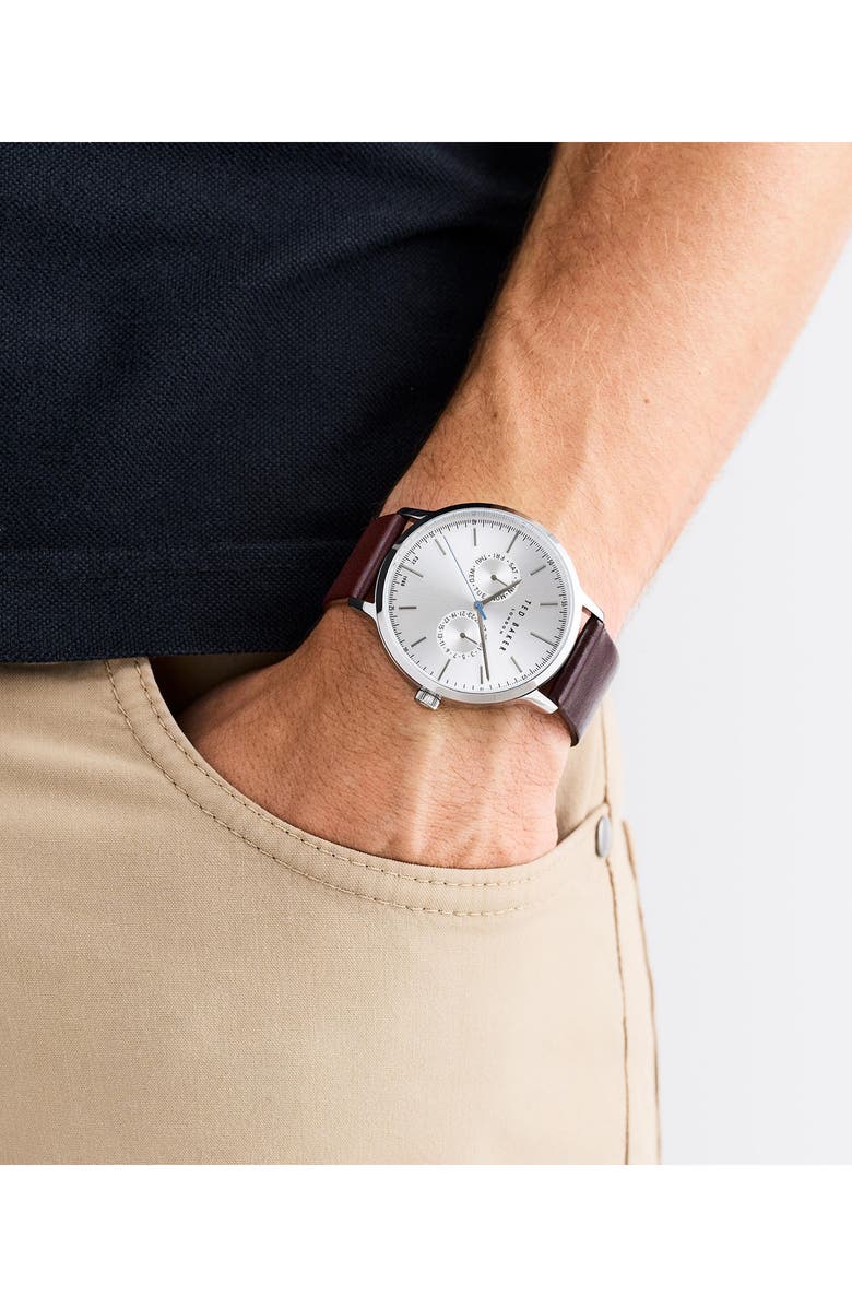 Ted Baker Leather Strap Watch, 42mm, Alternate, color, Burgundy