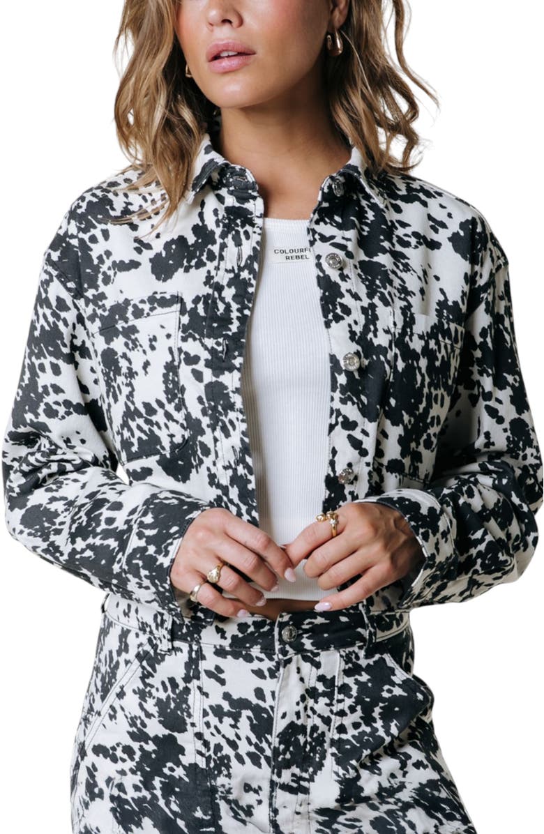 Colourful Rebel Olle Cow Cropped Worker Blouse, Alternate, color, Blue