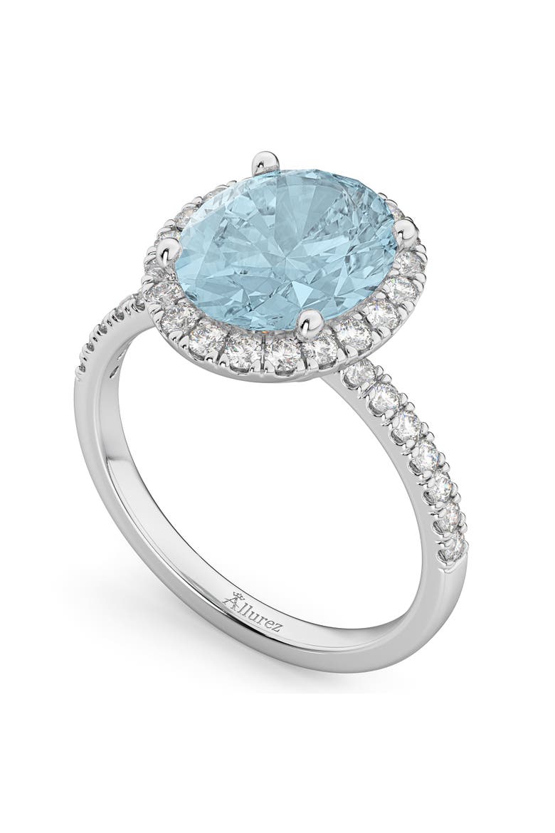 Oval Halo Aquamarine & Diamond Engagement Ring 14K Gold, Alternate, color, 2.76ct/White Gold
