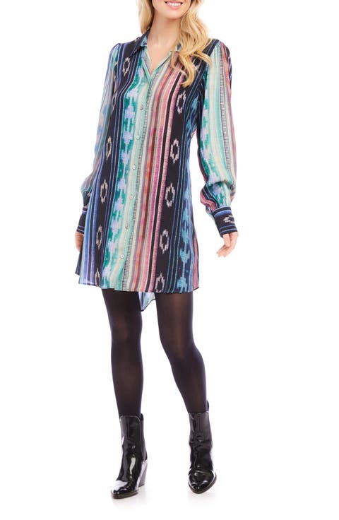 Printed Long Sleeve Shirtdress