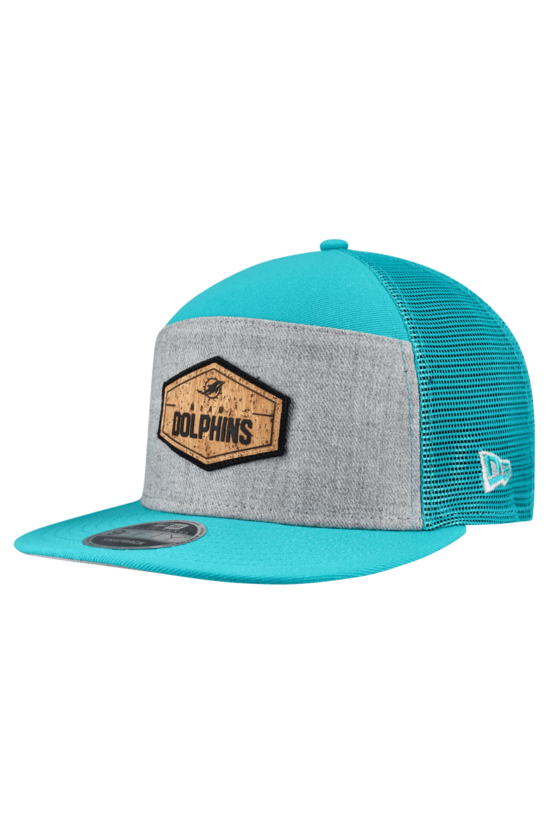 Men's New Era  Gray/Aqua Miami Dolphins Cork Split Panel 9FIFTY Trucker Snapback Hat, Main, color, Gray