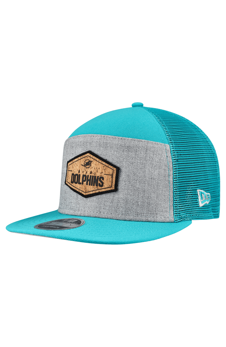 New Era Men's New Era  Gray/Aqua Miami Dolphins Cork Split Panel 9FIFTY Trucker Snapback Hat, Main, color, Gray
