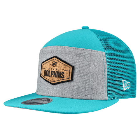 Men's New Era  Gray/Aqua Miami Dolphins Cork Split Panel 9FIFTY Trucker Snapback Hat