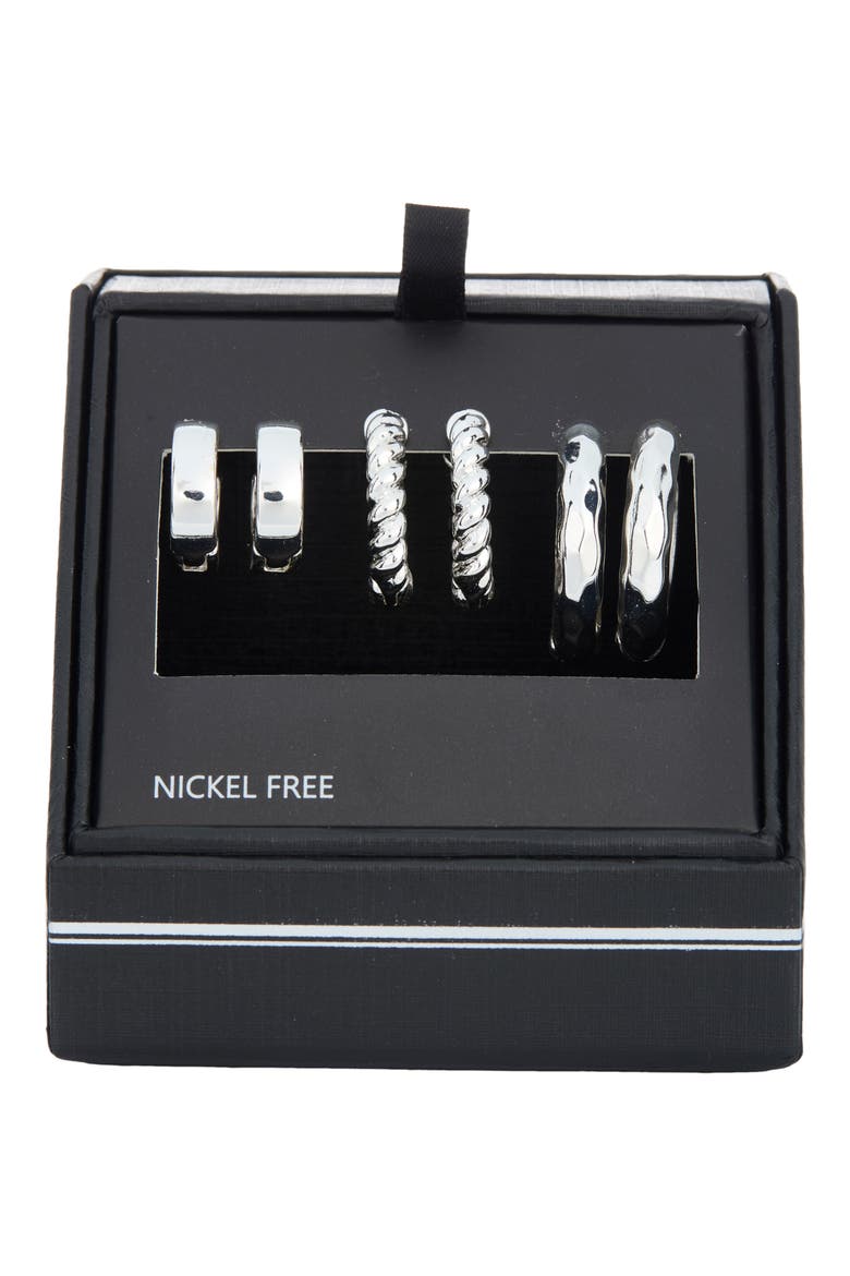 3-Pack Assorted Essential Huggie Hoop Earrings, Main, color, SILVER