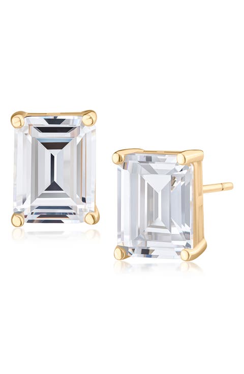 Emerald Cut Cubic Zirconia Stud Earrings