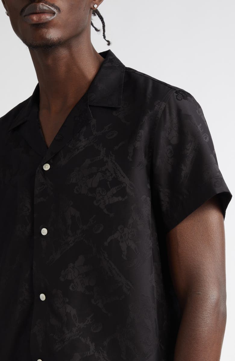 Bode Football Jacquard Bowling Shirt, Alternate, color, Black