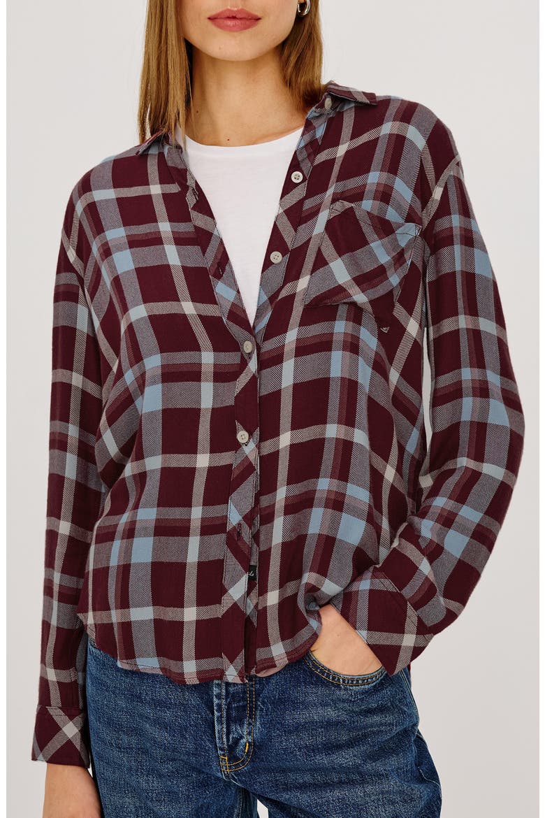 Hunter Plaid Long Sleeve Shirt, Main, color, PLUM CREAM