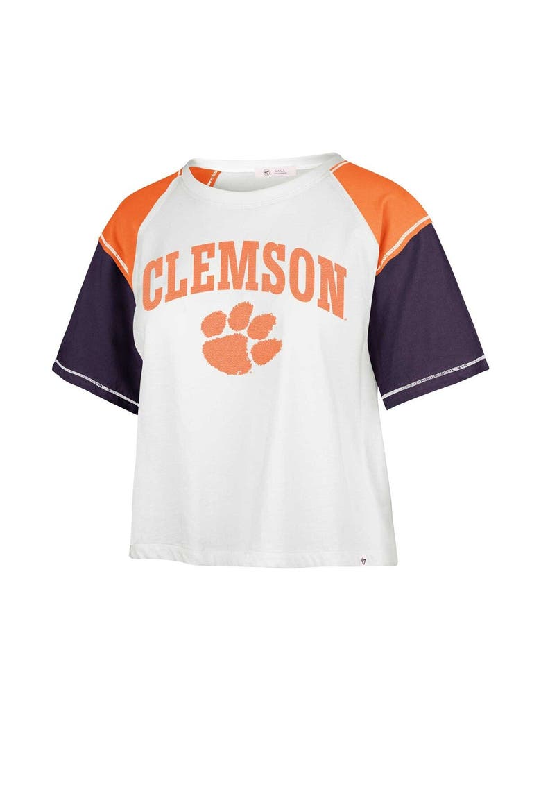 Women's '47 White Clemson Tigers Serenity Gia Cropped T-Shirt, Alternate, color, White