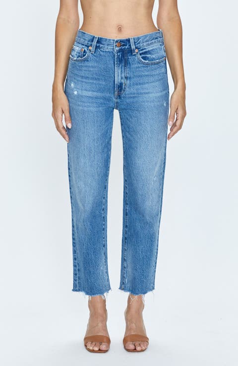Charlie High Waist Frayed Ankle Straight Leg Jeans (Overlook Vintage)
